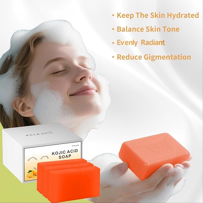 Kojic Acid Soap Bars with Retinol, Vitamin C, Fresh Orange Scent - Image 3