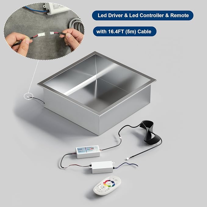 12X12 RGB Shower Niche, Brushed Nickel Stainless Steel LED Wall Niche, No Tile - Image 6