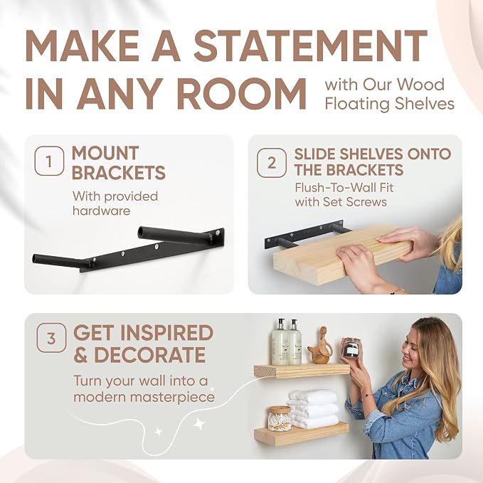 Homeforia 18 inch Wood Floating Shelves, High End Solid Natural Wood 18inch - Image 6