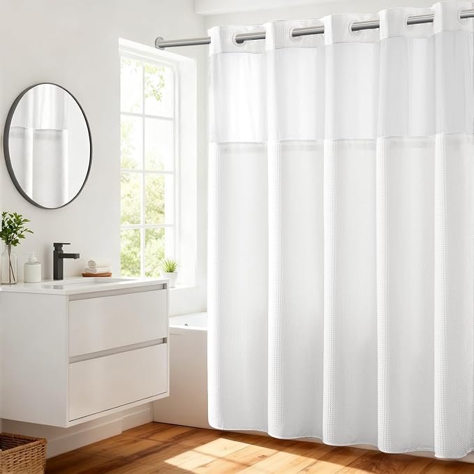 River Dream Heavyweight No Hooks Required Dotted Waffle Weave Shower Curtain - by RiverDream