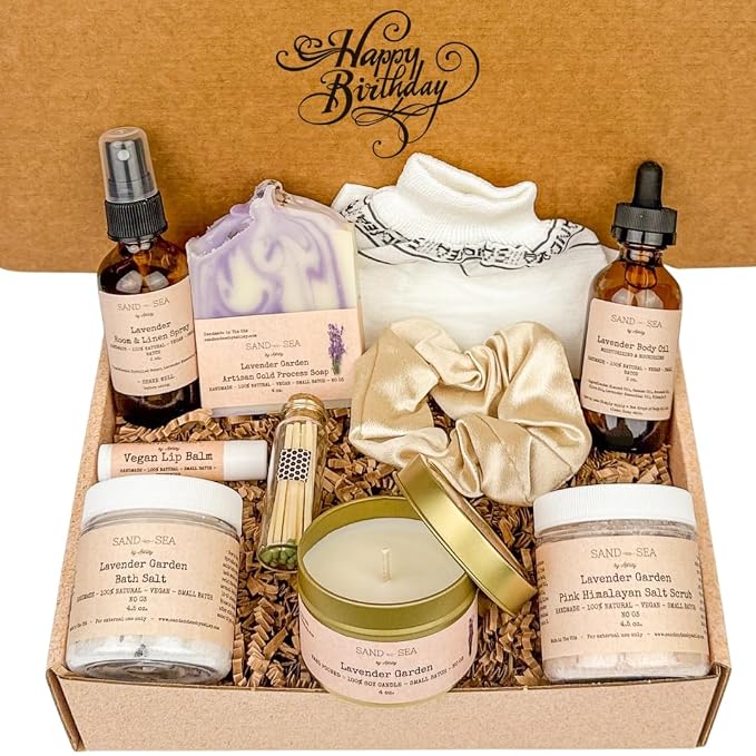 Birthday Gift Baskets for Women, Handmade Lavender Gift Box, Natural Relaxing by SandSeabyAshley