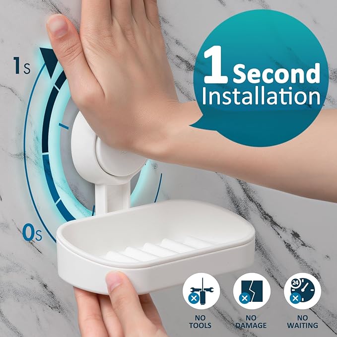 TAILI Suction Cup Soap Holder 2 Pack, Plastic Vacuum Suction Bar Soap Dish - Image 2