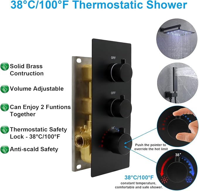 HOMEDEC 2 Way Shower Diverter Valve Brass Dual Functions Thermostatic Shower - Image 4