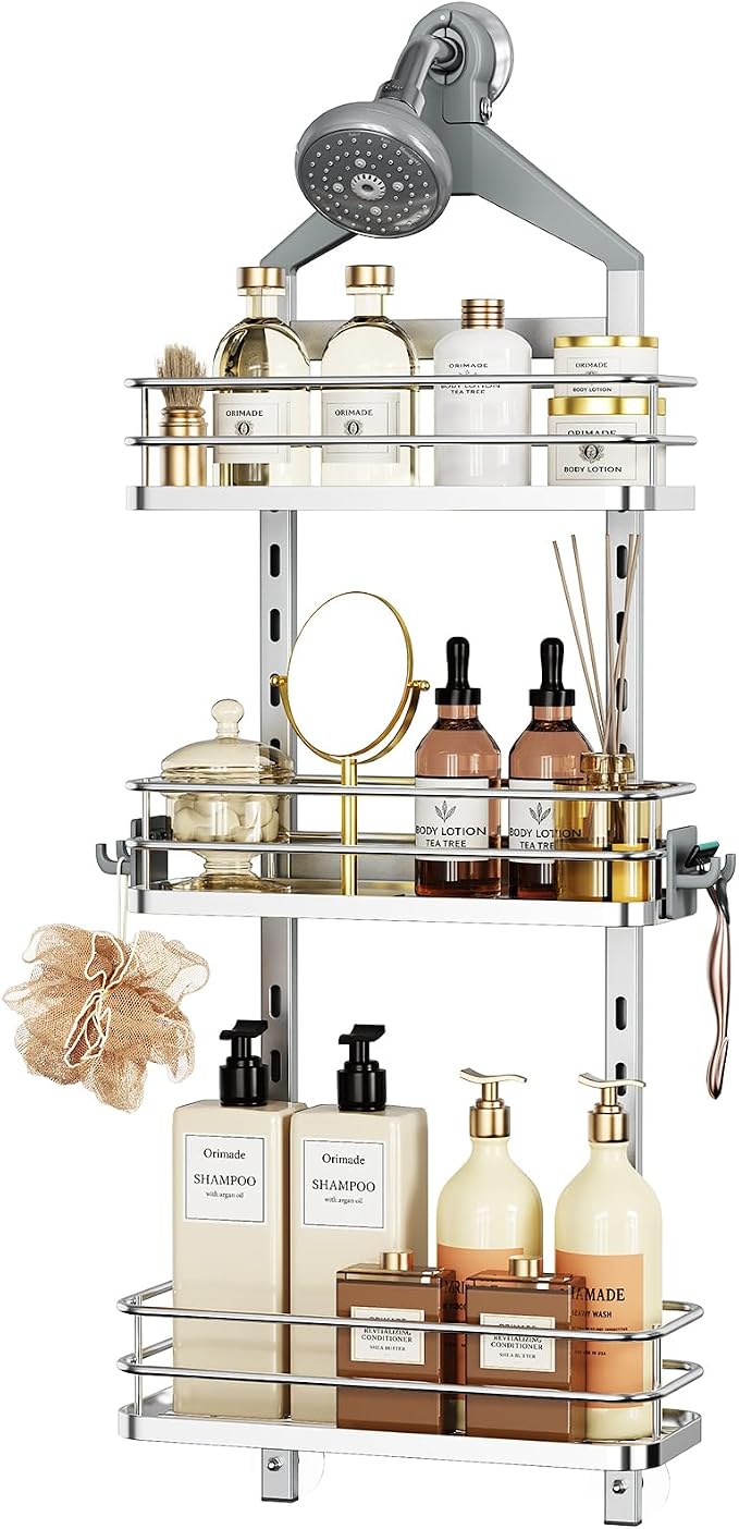 Orimade Aluminum Hanging Shower Caddy Over Head, Adjustable Bathroom Shelf - Image 9