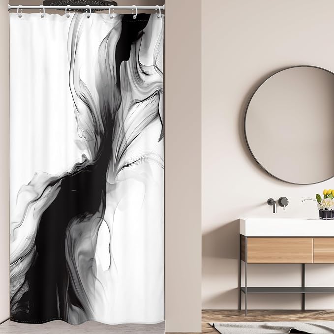 Cinbloo Small Stall Narrow RV Shower Curtain 36Wx72H Black and White Marble - Image 4