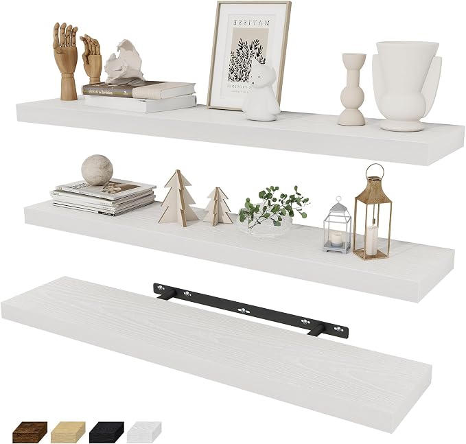 Fun Memories 32 Inch Floating Shelves Wall Shelf Set of 3, Farmhouse Home Decor by FunMemories