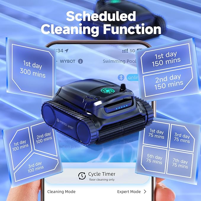 WYBOT M1 Robotic Pool Vacuum Cleaner, 7 Modes & 6 Paths, Dual Filtration - Image 5