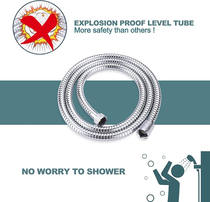 Aleasha Chrome Finished Shower Hose, 99 Inches Extra Long Shower Hose Attachment - Image 4