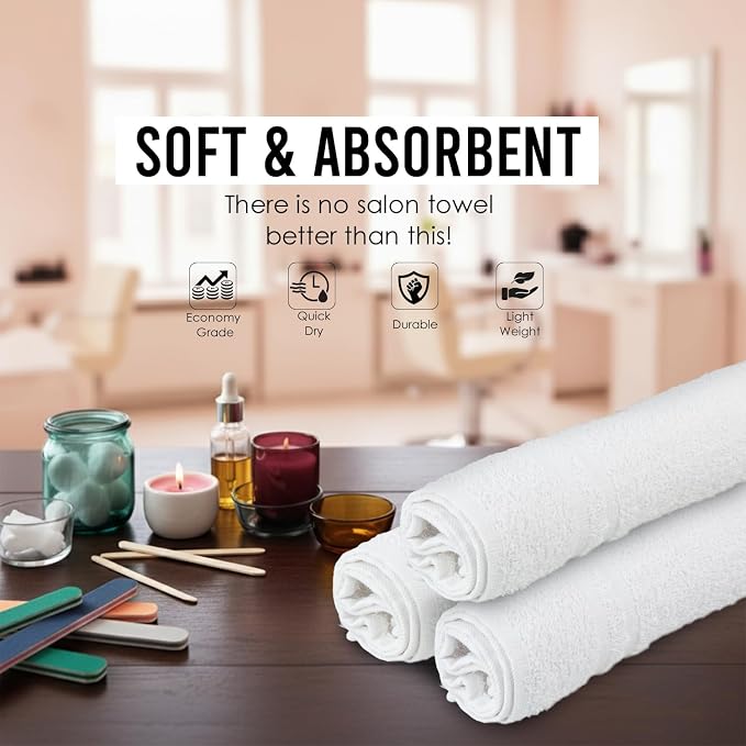 24 Pack White Hand Towels 100% Cotton Spa Towel – 16x27 inches Highly - Image 3