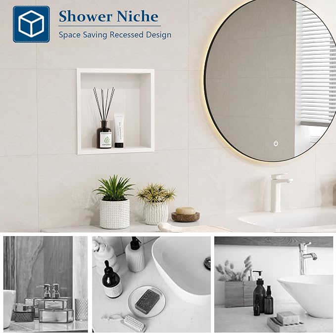 Neodrain White Shower Niche, Insert Storage Shower Shelf, Stainless Steel Wall - Image 5