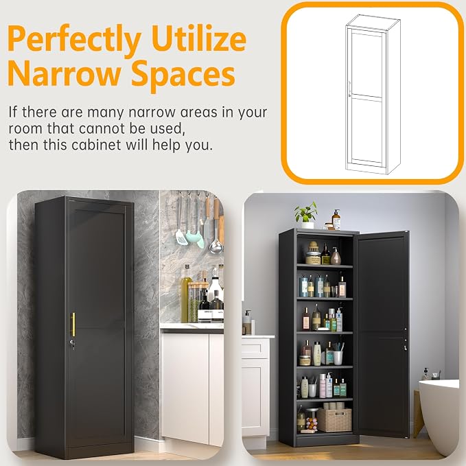 Metal Locker Tall Narrow Storage Cabinet, Gym Home Office, Entryway and Hallway - Image 5
