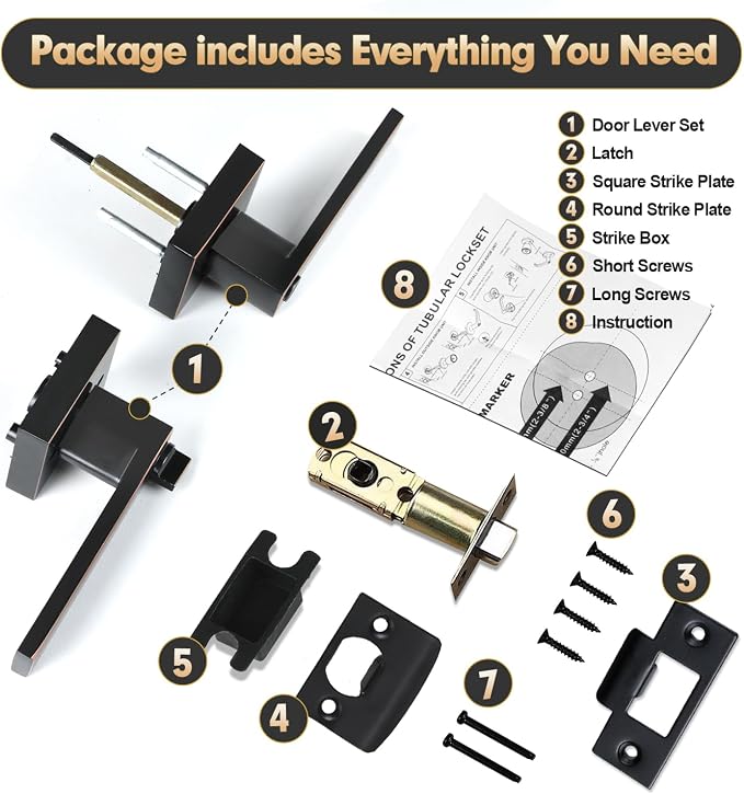 Privacy Door Levers, 1 Pack Oil Rubbed Bronze Door Handles Interior Heavy Duty - Image 2