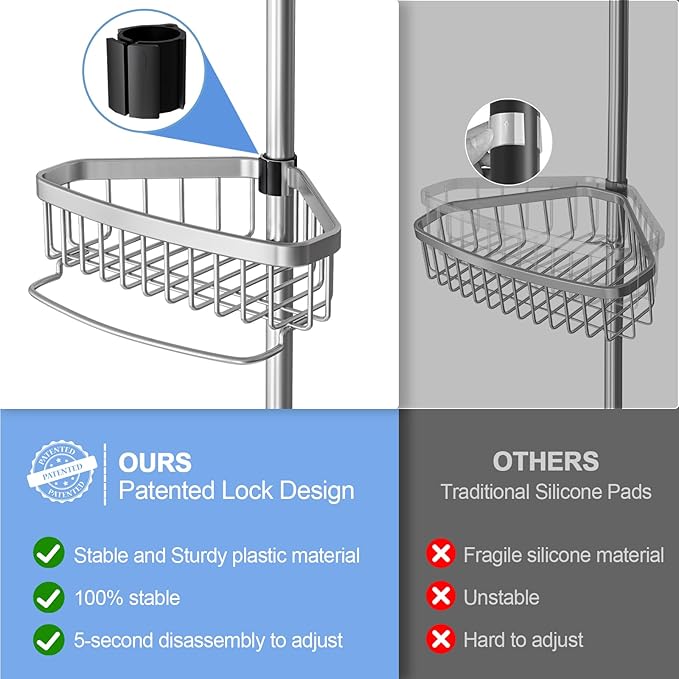 Corner Shower Caddy Tension Pole: Adjustable Rustproof 4-Tier Inside Bathroom - Image 3