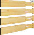 BAMEOS 4 pcs 3" High Bamboo Drawer Dividers Adjustable Drawer Organizer by BAMEOS
