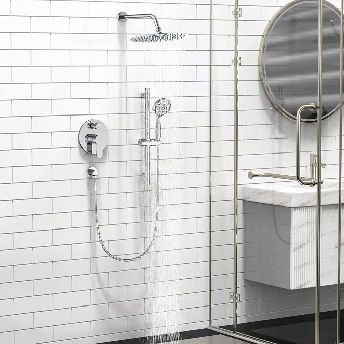SR SUN RISE 12 Inch Shower System, Slide Bar Shower Faucets Sets Complete Round - Image 2