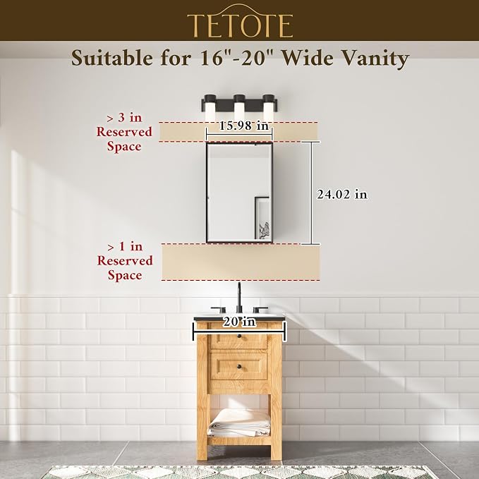 TETOTE Brushed Nickel 16" x 24" Recessed Medicine Cabinet Bathroom Mirror - Image 3