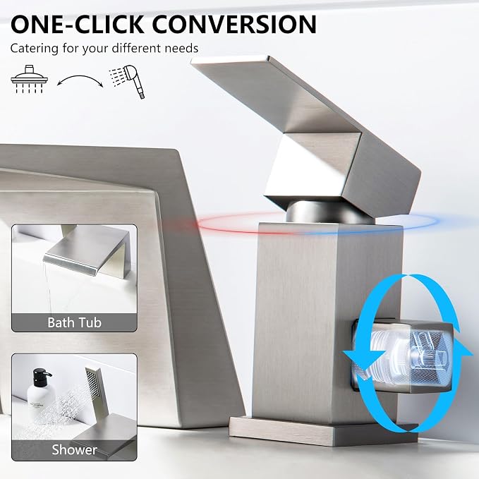 LIWEIKE Roman Tub Faucet with Sprayer Deck Mount Bathtub Faucet with Hand Shower - Image 5