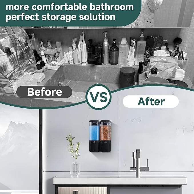 Shampoo and Conditioner Dispenser 2 Chamber No Drill Shampoo Dispenser - Image 5