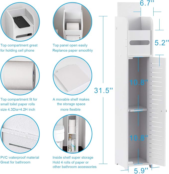 AOJEZOR Toilet Paper Holder Stand: Small Bathroom Storage Cabinet - Image 3