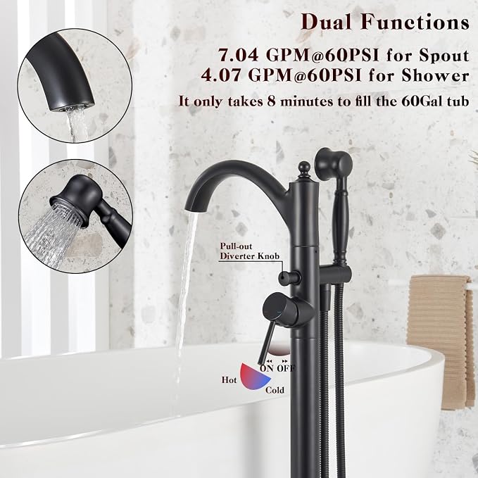 Freestanding Bathtub Faucet, Matte Black Classic Free Standing Tub Faucet - Image 4
