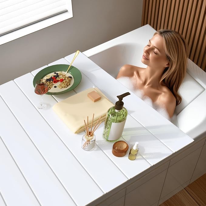 Bathtub Tray, Foldable Anti-dust Bathtub Cover Bath Insulation Cover, PVC by HIYOUGO