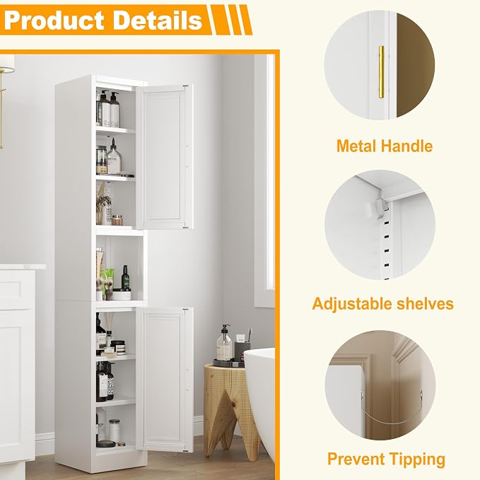 Tall Narrow Storage Cabinet 66.93" H Tall Bathroom Cabinets Metal Pantry Cabinet - Image 4