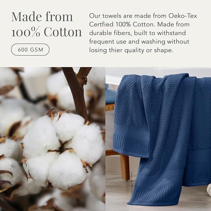 NY Loft 100% Cotton Towel Set 6 Piece Towel Set | Navy Bath Towels | Absorbent - Image 4