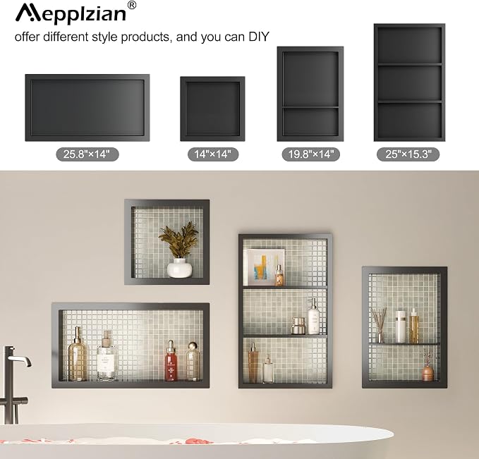 Bathroom Medicine Cabinet Recessed, 14x24 Black Shower Niche - Image 4