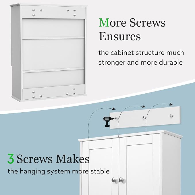 Bathroom Cabinet Wall Mounted Over Toilet Storage Cabinet 20x28 Inch White Wood - Image 4