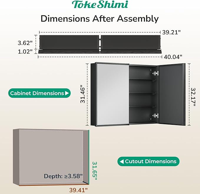 TokeShimi 40 x 32 Black Recessed Medicine Cabinet - Image 2