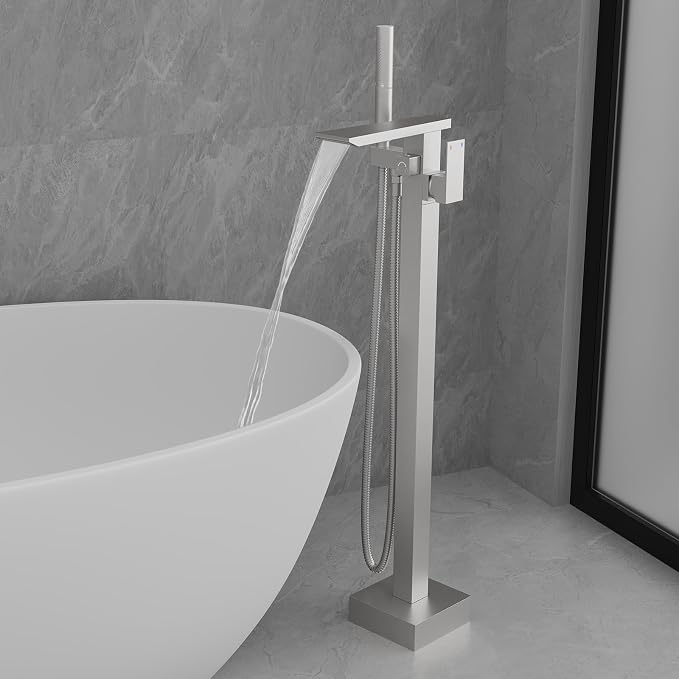 RUMOSE Brushed Nickel Bathtub Filler Freestanding Tub Filler Floor Mount Tub - Image 9