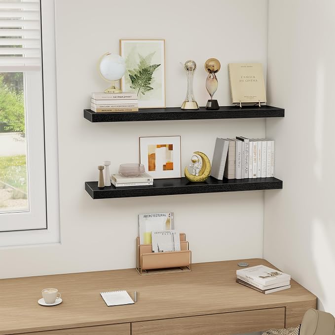 Fun Memories Black Floating Shelves 36 Inch Long, Rustic Farmhouse Bathroom - Image 2