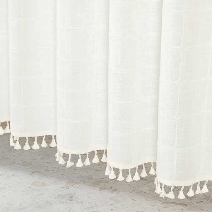MitoVilla Modern Farmhouse Shower Curtain Set, Off White Boho Cloth Shower - Image 5