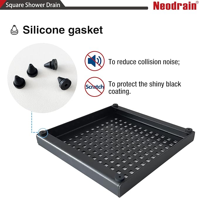 Neodrain 6-Inch Black Shower Drain, Square Drains - Image 5
