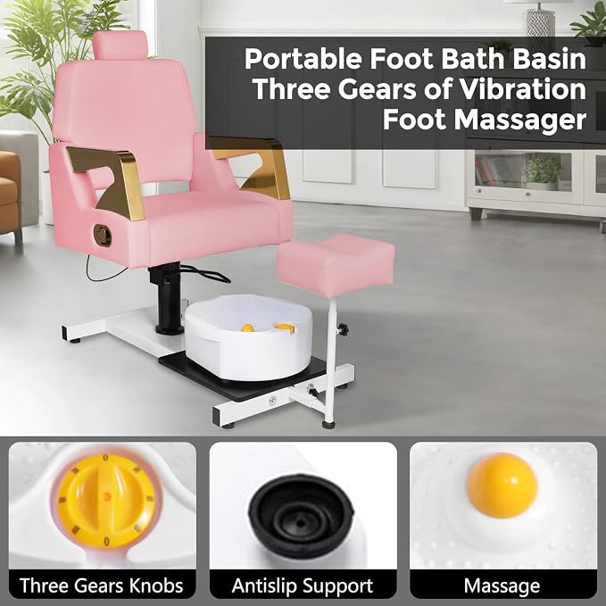 Reclining Pedicure Chair with Stool, Pedicure Station with Foot Massage Basin - Image 3