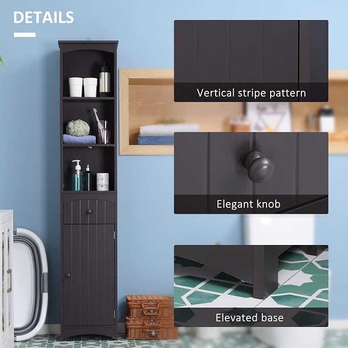 HOMCOM Bathroom Storage Cabinet, Free Standing Bathroom Storage Unit, Tall - Image 5