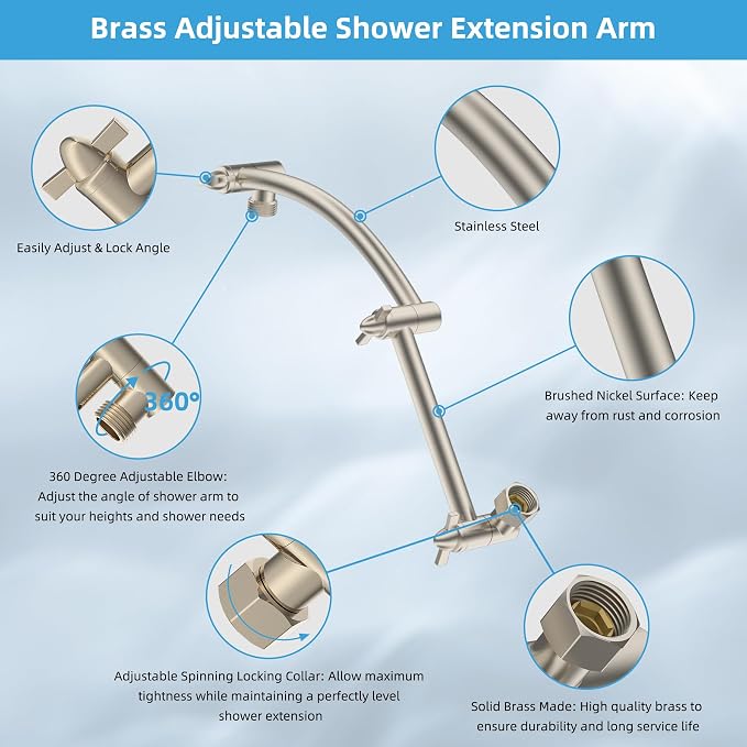 Hibbent All Metal cUPC Certified Rain Shower Head, Brass Adjustable Shower Arm - Image 3