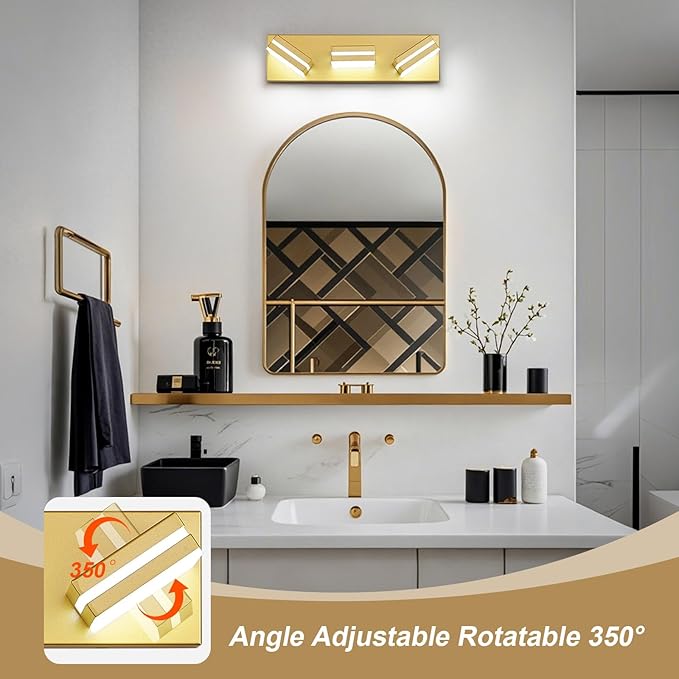 Modern LED Small Bathroom Lights Fixtures, Metal Gold Acrylic Wall Lighting - Image 2