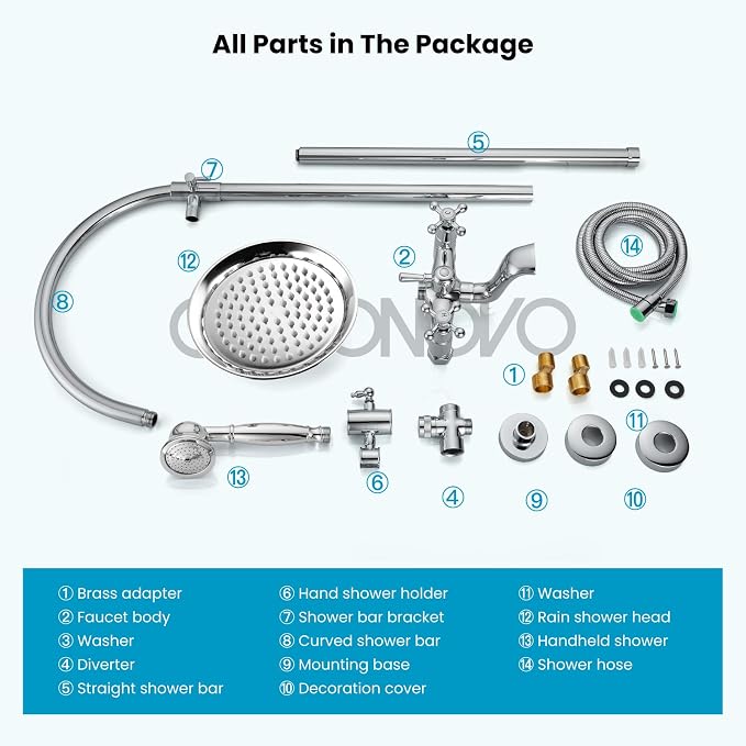gotonovo Bathroom Classic Exposed Shower Faucet Wall Mount Shower System 8 Inch - Image 8