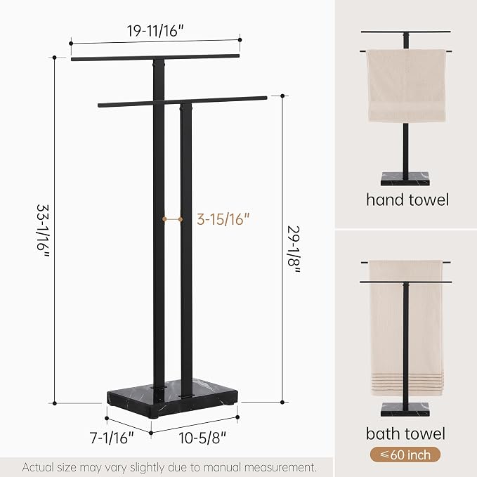 KES Standing Towel Rack with Black Natural Marble Base, 2-Tier Towel Rack Stand - Image 5