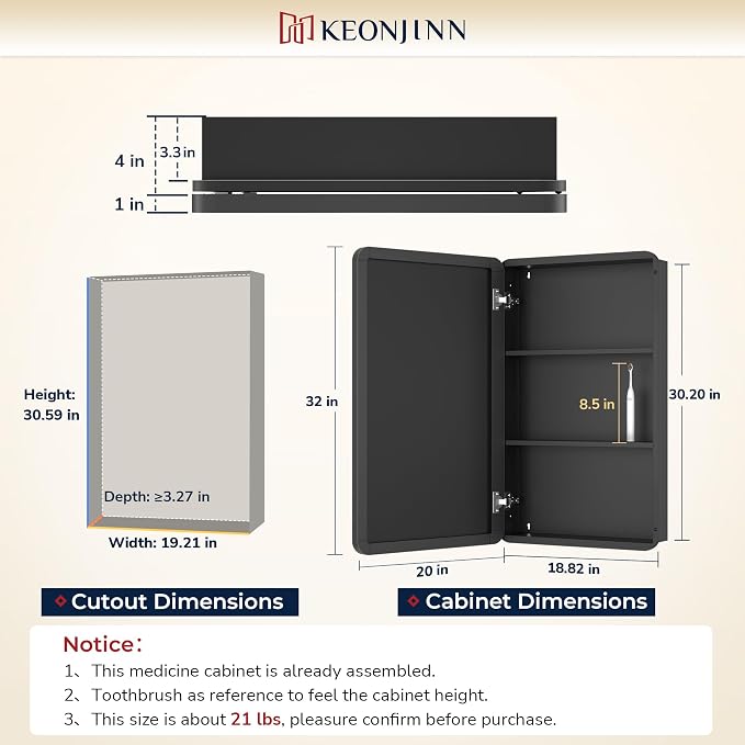 Keonjinn 20 x 32 Inch Chrome Medicine Cabinets - Image 2