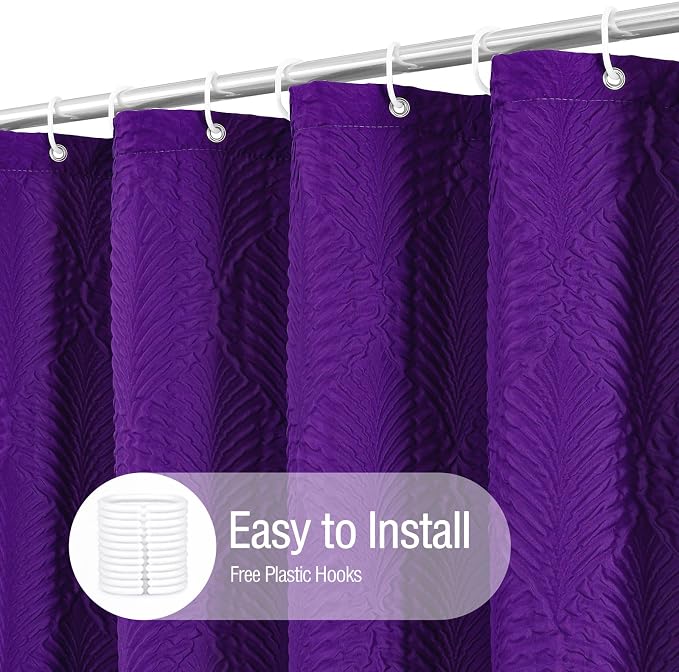 Gibelle Purple Shower Curtain for Bathroom, 3D Embossed Textured Fabric Shower - Image 2