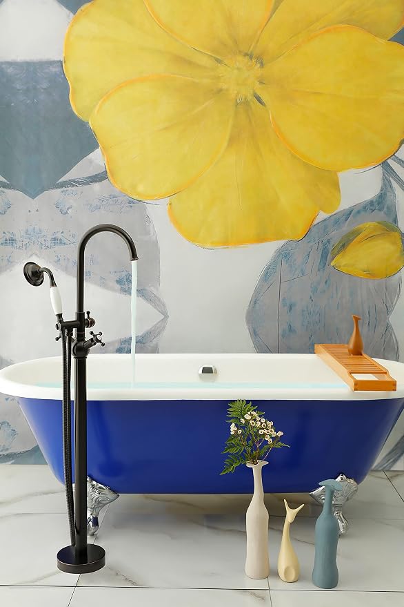 SITGES Solid Brass Freestanding Bathtub Faucet, Bathroom Floor Mount Tub Filler - Image 4