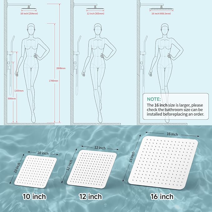 SR SUN RISE Luxury 12 Inch Large Square Stainless Steel Shower Head High - Image 3