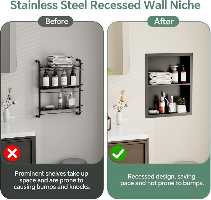 Stainless Steel Recessed Medicine Cabinet 14''*18'', Rust-Proof Metal Wall Niche - Image 3