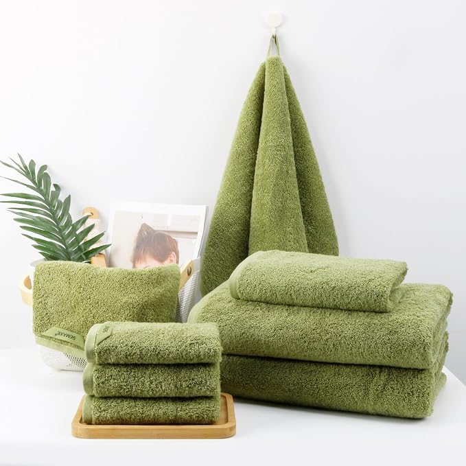 SEMAXE Sage Green Bath Towel Set, 100% Cotton Bathroom Towels - Image 7