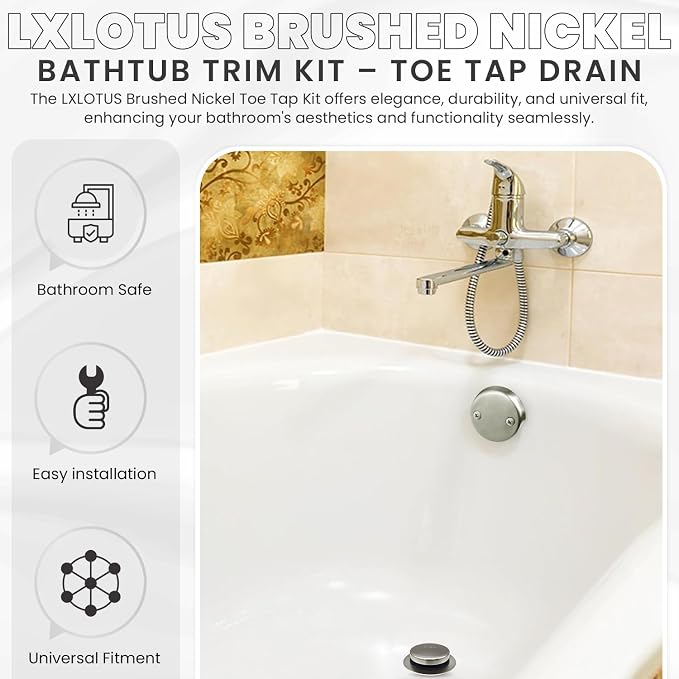 LXLTOUS Brushed Nickel Toe Tap Bathtub Trim Set - Image 3