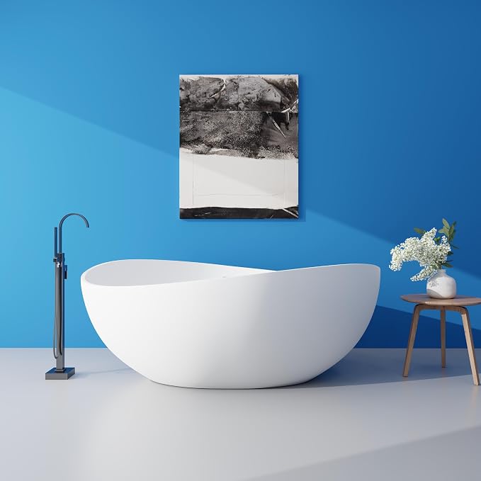 SJ STAR&JANE 63" x 38" Solid Surface Freestanding Bathtub, Oval Soaking Tub by SJSTARJANE