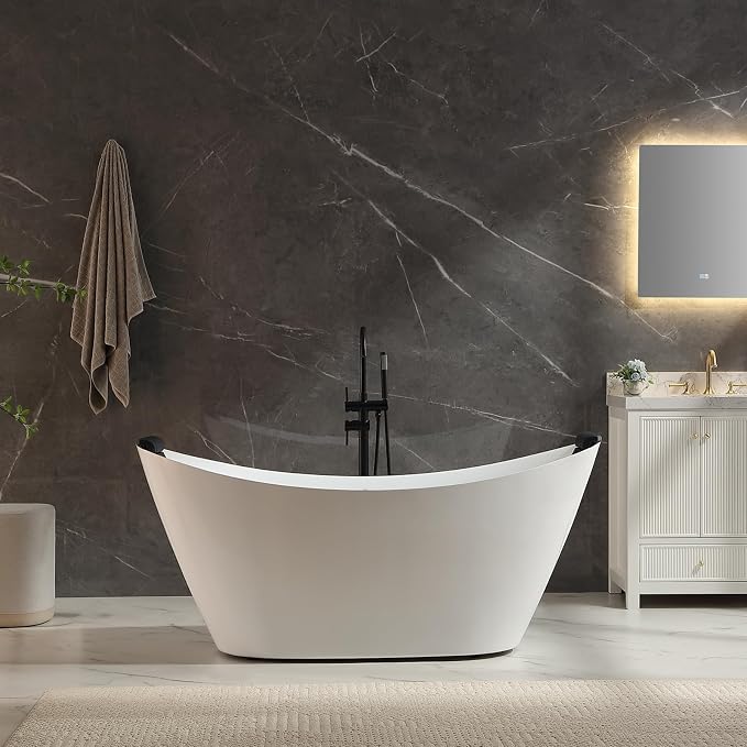 Empava Update Acrylic Whirlpool Bathtub, 67-Inch Freestanding Boat Shaped by Empava