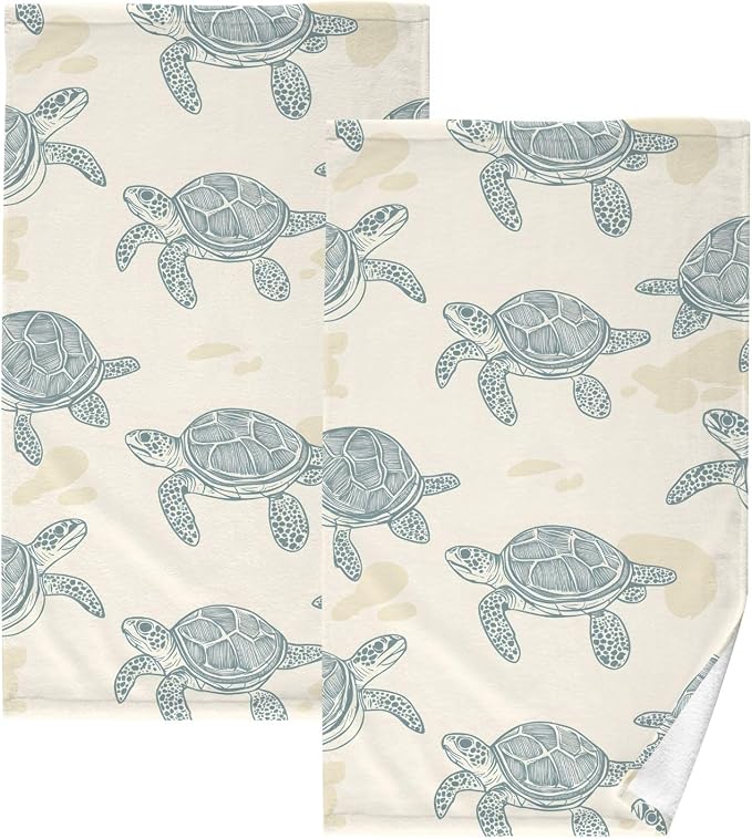 Sea Turtles Style Hand Towels for Bathroom Set of 2 Cotton Face Towel Soft by PIMILAGU